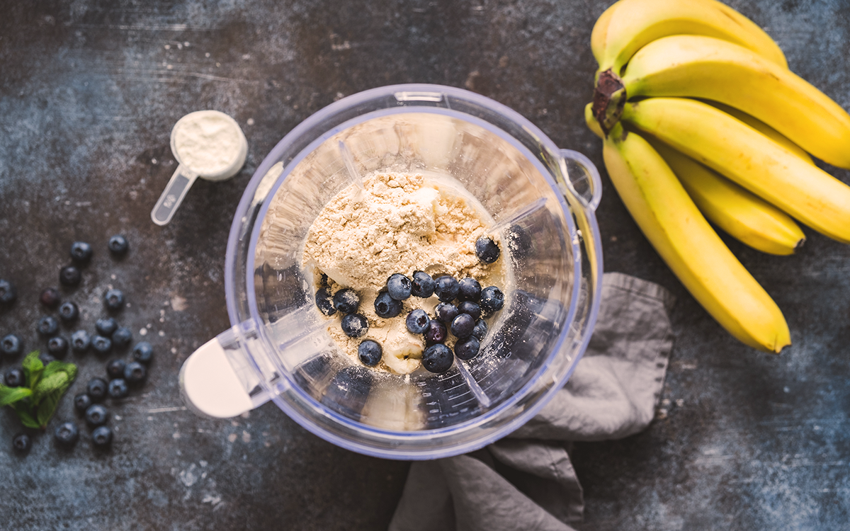 Creatine, Protein Powder, Blueberries, and Banana In Blender